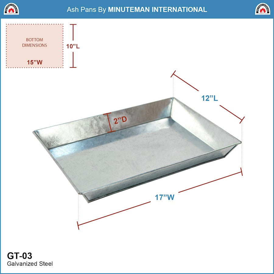 ACHLA GT-03 12x17in Ash Pan | Galvanized Steel Fireplace & Fire Pit Debris Tray | Hearth & Outdoor Fire Cleanup | 12 x 17 x 2 in | Model GT-03