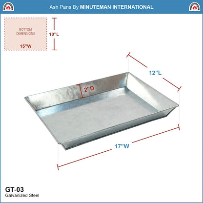 ACHLA GT-03 12x17in Ash Pan | Galvanized Steel Fireplace & Fire Pit Debris Tray | Hearth & Outdoor Fire Cleanup | 12 x 17 x 2 in | Model GT-03