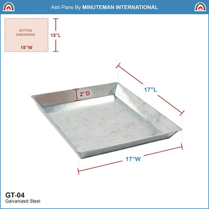ACHLA GT-04 17x17 Ash Pan | Galvanized Steel Fireplace Grate Pan | Indoor & Outdoor Fire Debris Collection | 17 x 17 x 2 in | Model GT-04