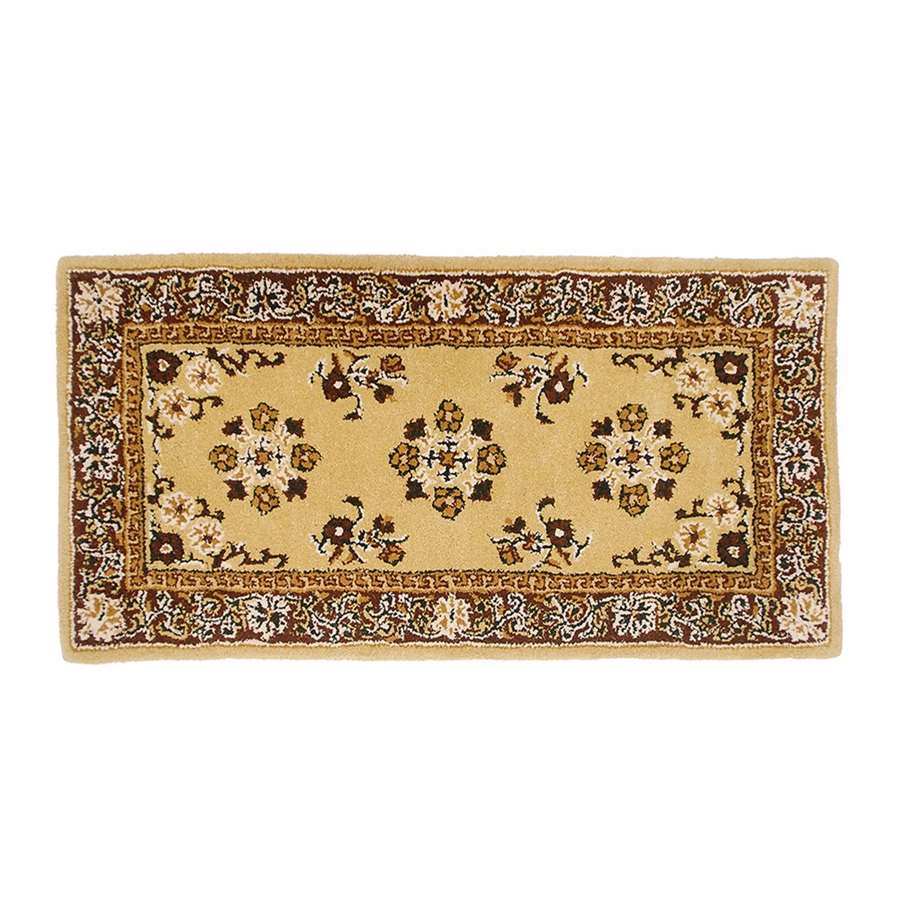Minuteman International Oriental 44x22in Rectangular Hearth Rug | Traditional Beige 100% Virgin Wool | Fireplace & Entryway Floor | Model H-21