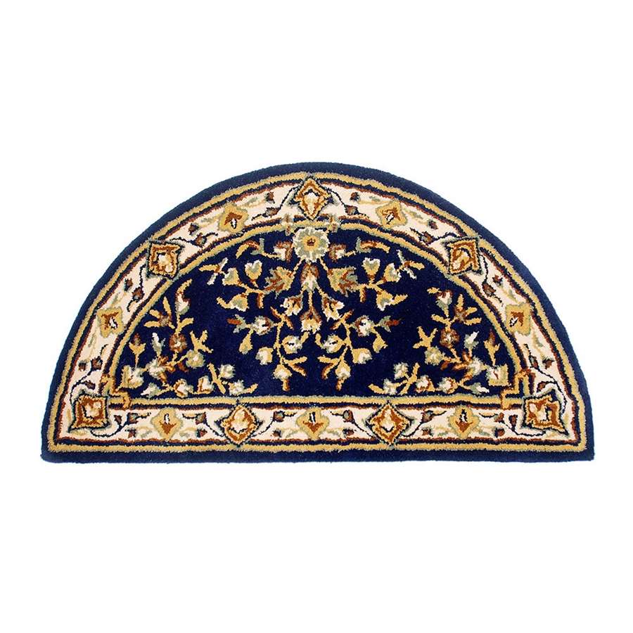 Minuteman International Oriental 44x22in Half Round Rug | Blue 100% Virgin Wool Hearth Mat | Fireplace & Entryway Floor Protection | Model H-23