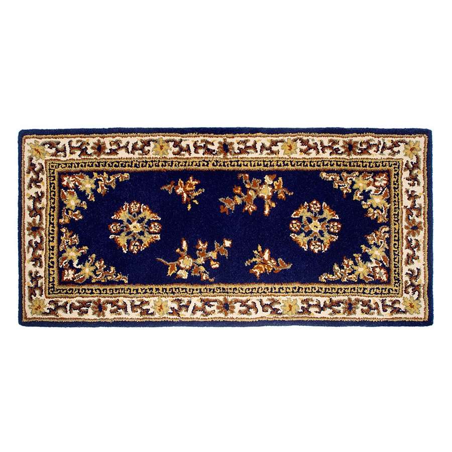 Minuteman International Oriental 56x26in Rectangular Hearth Rug | Traditional Blue Wool | Fireplace & Entryway Floor Protection | Model H-30