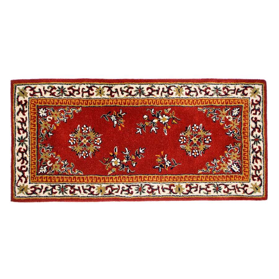 Minuteman International Oriental 56x26in Rectangular Wool Hearth Rug | Traditional Burgundy Floral Medallion | Fireplace & Entryway Floor | Model H-32