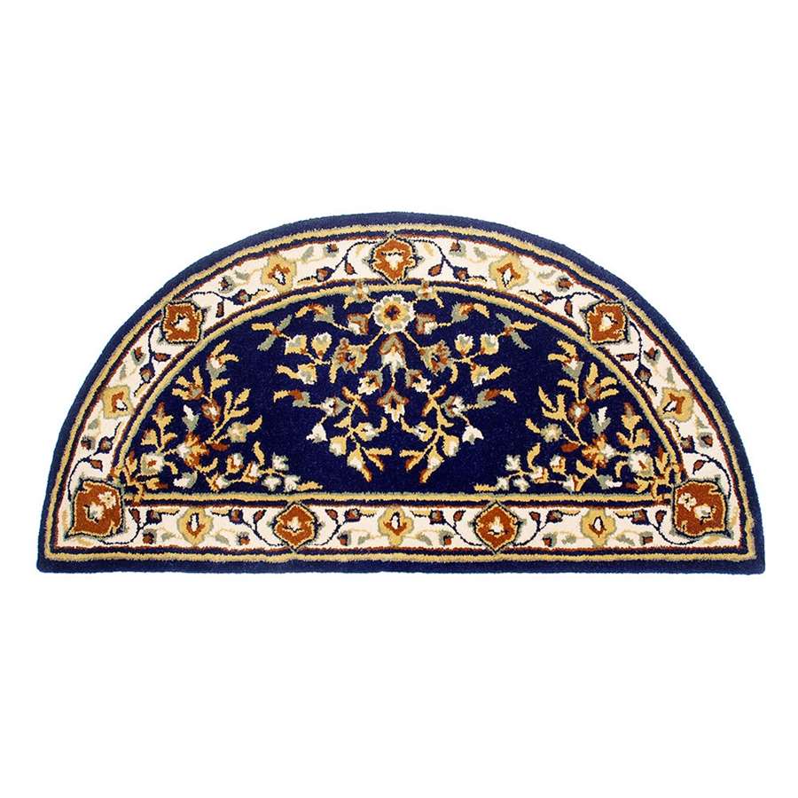 Minuteman International Oriental 56x26in Half Round Rug | Blue 100% Virgin Wool | Hearth & Fireplace & Entryway | 56 x 26 x 0.5 in | Model H-33