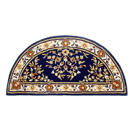 Minuteman International Oriental 56x26in Half Round Rug | Blue 100% Virgin Wool | Hearth & Fireplace & Entryway | 56 x 26 x 0.5 in | Model H-33