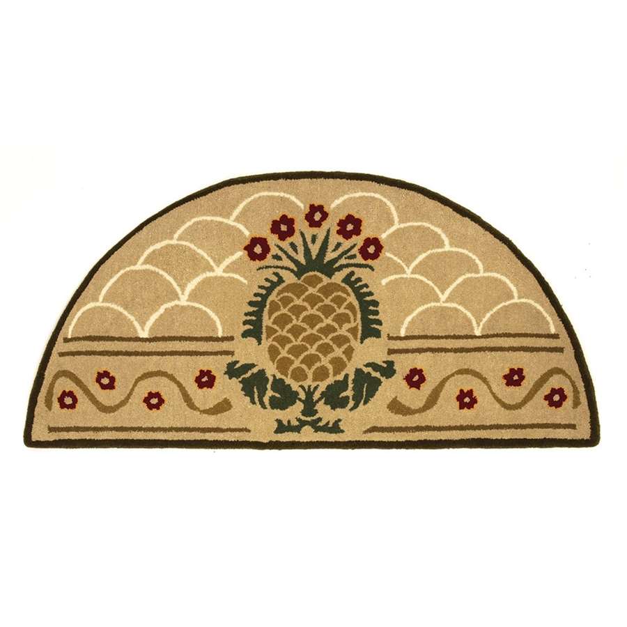 Minuteman International Hospitality H-60 Half Round Wool Rug | Traditional Beige with Pineapple Motif | Hearth & Entryway Accent | Model H-60