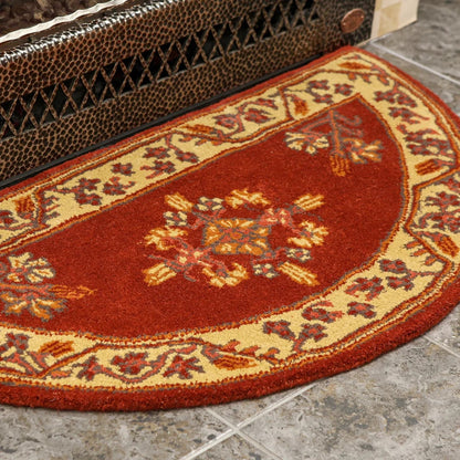 Minuteman International Jardin 44in Half Round Rug | Vermillion 100% Virgin Wool Hearth Rug | Fireplace & Entryway Floor Protection | Model H-603