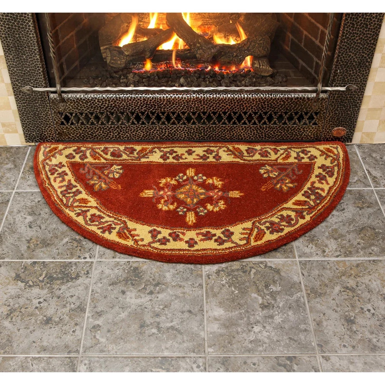 Minuteman International Jardin 44in Half Round Rug | Vermillion 100% Virgin Wool Hearth Rug | Fireplace & Entryway Floor Protection | Model H-603