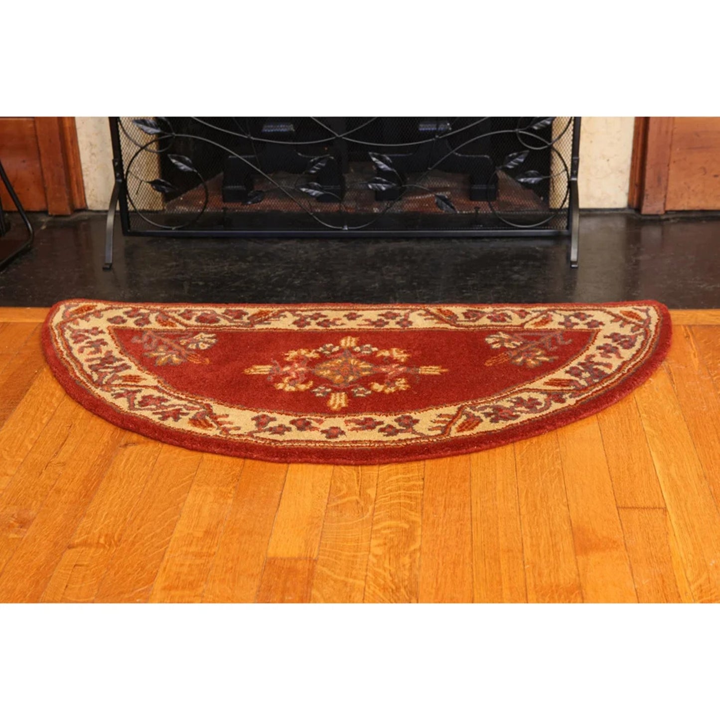 Minuteman International Jardin 44in Half Round Rug | Vermillion 100% Virgin Wool Hearth Rug | Fireplace & Entryway Floor Protection | Model H-603