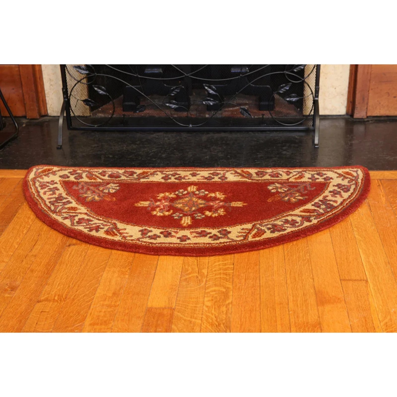 Minuteman International Jardin 44in Half Round Rug | Vermillion 100% Virgin Wool Hearth Rug | Fireplace & Entryway Floor Protection | Model H-603