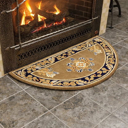 Minuteman International Jardin 44 x 22 in Half Round Hearth Rug | Cocoa 100% Virgin Wool | Fireplace & Entryway Floor Protection | Model H-604