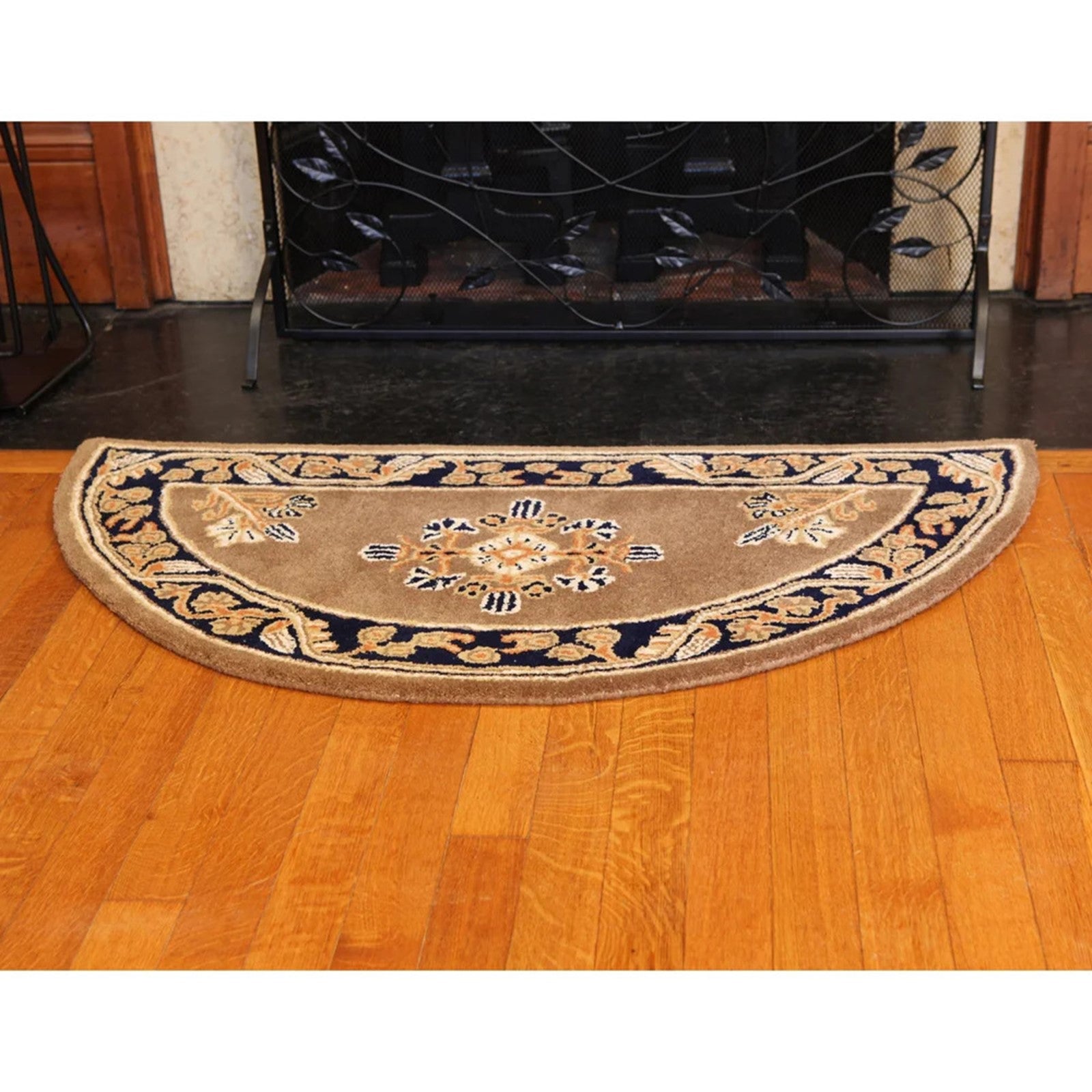 Minuteman International Jardin 44 x 22 in Half Round Hearth Rug | Cocoa 100% Virgin Wool | Fireplace & Entryway Floor Protection | Model H-604