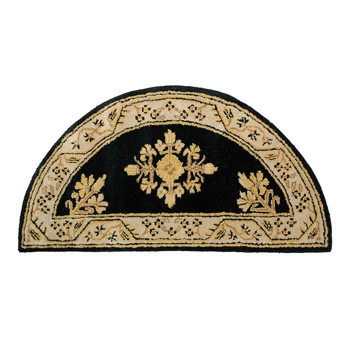 Minuteman International Jardin 44 x 22 in Half Round Rug | Noir Wool Hearth & Entryway Mat | Fireplace & Door Mat | 44 x 22 x 0.5 in | Model H-605
