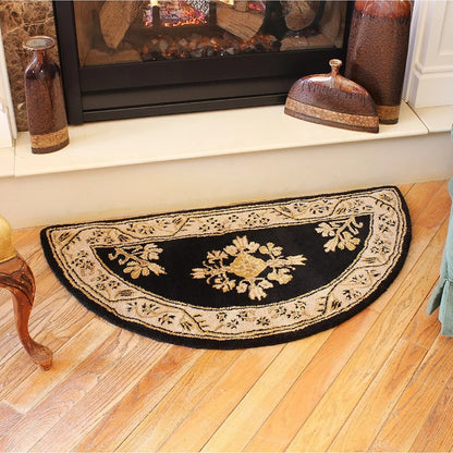 Minuteman International Jardin 44 x 22 in Half Round Rug | Noir Wool Hearth & Entryway Mat | Fireplace & Door Mat | 44 x 22 x 0.5 in | Model H-605