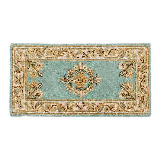 Minuteman International Jardin 44 x 22 in Wintergreen Wool Hearth Rug | Traditional Turkish-Inspired Medallion Design | Fireplace & | Model H-607