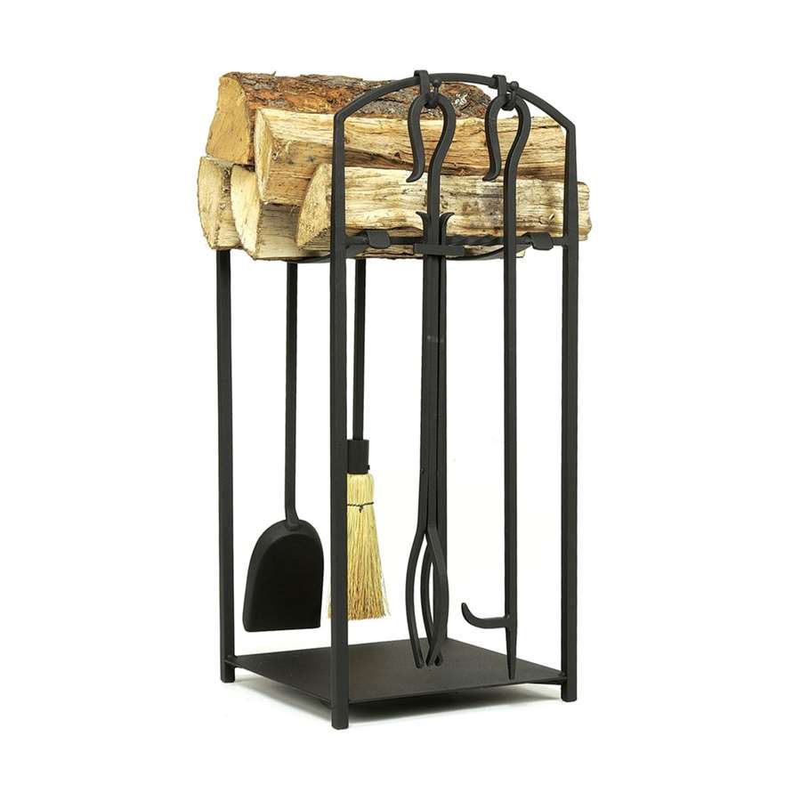Minuteman International Mission II Wood Holder with Tools | Black Wrought Iron Fireplace Log Rack | Living Room & Hearthside Storage | Model LCR-08