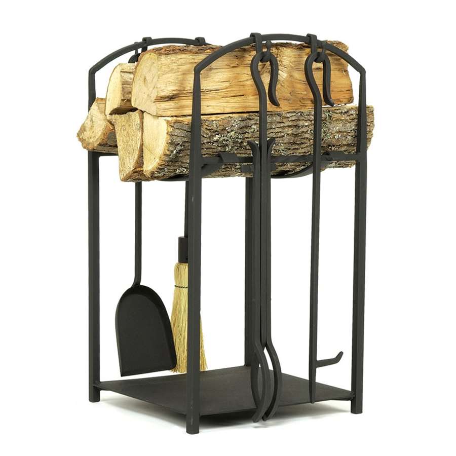 Minuteman International Mission I Wood Holder with Tools | Black Wrought Iron Fireplace Log Rack | Living Room & Hearthside Storage | Model LCR-09