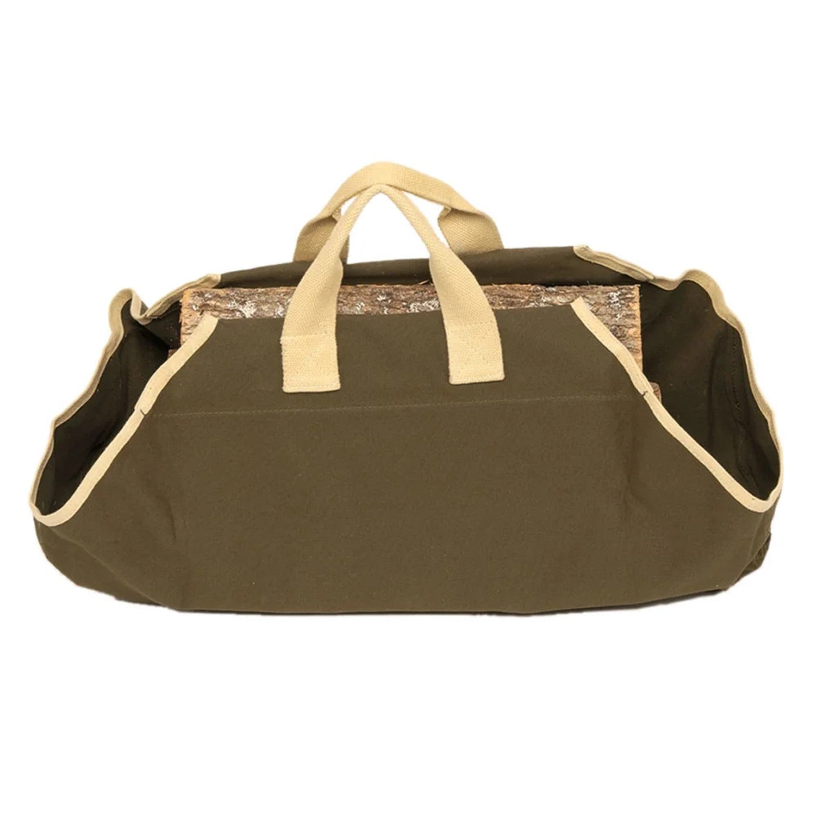 Minuteman International Canvas Log Carrier | Sage with Ivory Trim | Fireplace & Hearth Wood Transport | 35 x 21 in | Model LCR-26