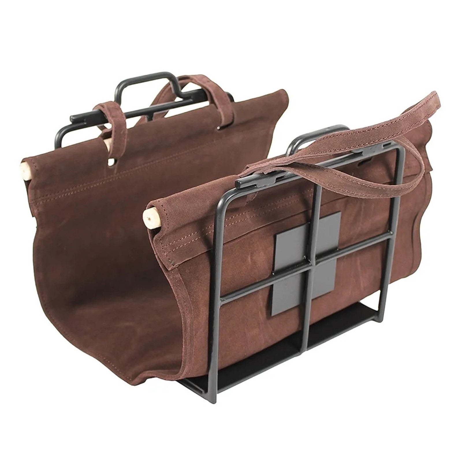 Minuteman International Wright Design Log Basket | Graphite Wrought Iron Wood Holder with Suede Carrier | Living Room & Hearthside | Model LCW-16C