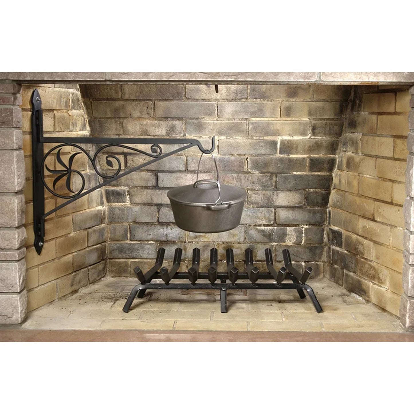 Minuteman International MC-24 24in Swivel Arm Fireplace Crane | Wrought Iron Black Powder Coated | Hearth Cooking & Kettle Hanger | Model MC-24