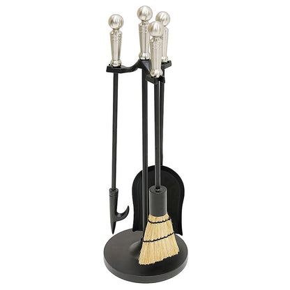 ACHLA Minuteman Holden Mini Fireplace Tool Set | Traditional Cast Iron with Satin Nickel Accents | Wood & Pellet Stove Tending | Model MINI-13SN
