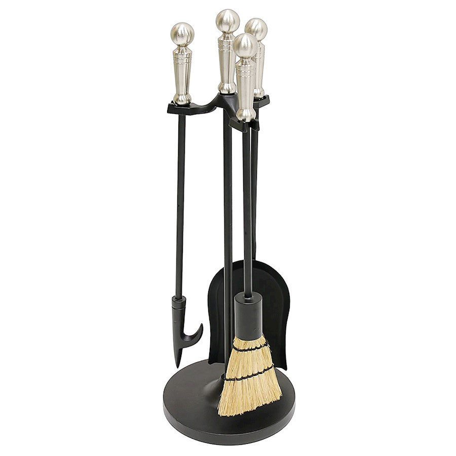 ACHLA Minuteman Holden Mini Fireplace Tool Set | Traditional Cast Iron with Satin Nickel Accents | Wood & Pellet Stove Tending | Model MINI-13SN