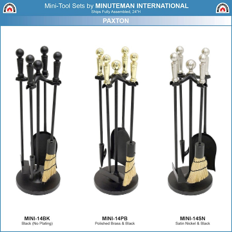 ACHLA Minuteman Paxton Mini Fireplace Tool Set | Traditional Cast Iron Black Powder Coat | Wood & Pellet Stove Tending | Model MINI-14BK