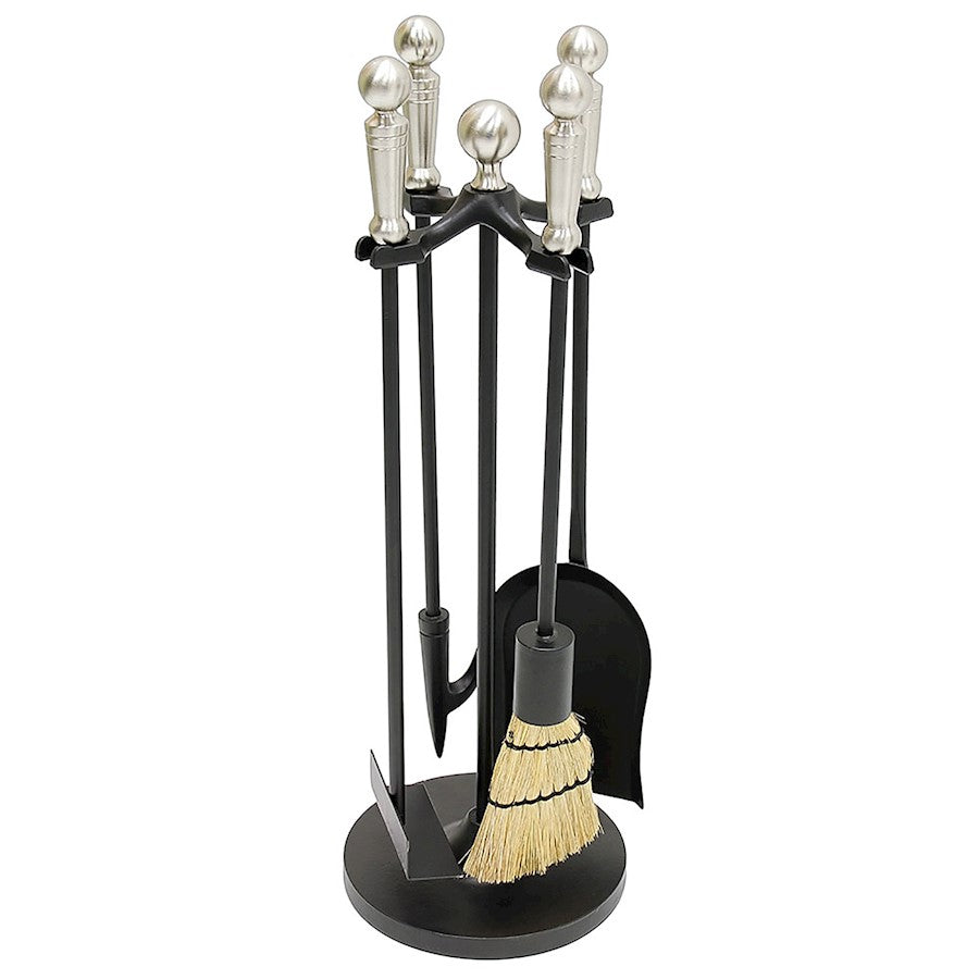 ACHLA Minuteman Paxton Mini Fireplace Tool Set | Cast Iron with Satin Nickel Accents | Wood & Pellet Stove Tending | Model MINI-14SN
