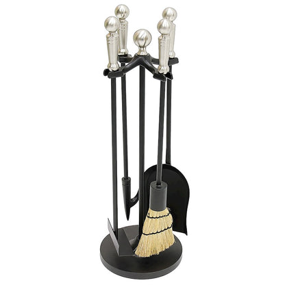 ACHLA Minuteman Paxton Mini Fireplace Tool Set | Cast Iron with Satin Nickel Accents | Wood & Pellet Stove Tending | Model MINI-14SN