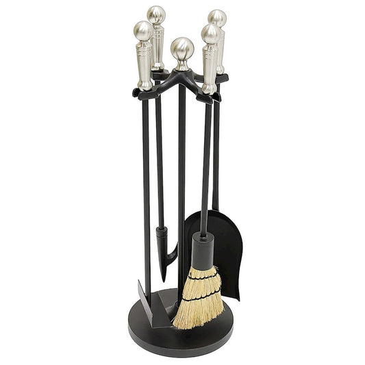 ACHLA Minuteman Paxton Mini Fireplace Tool Set | Cast Iron with Satin Nickel Accents | Wood & Pellet Stove Tending | Model MINI-14SN