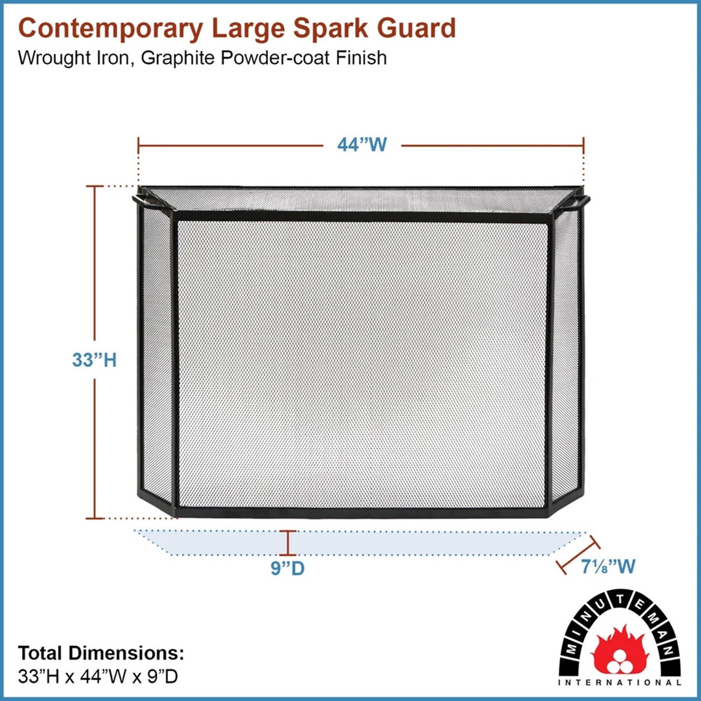 Minuteman International Spark Guard Screen 44in W x 33in H | Graphite Wrought Iron Fireplace Screen | Living Room & Hearth Protection | Model S-54L