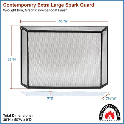 Minuteman International Spark Guard Screen 50in W x 36in H | Graphite Wrought Iron Fireplace Screen | Living Room & Hearth Protection | Model S-54XL