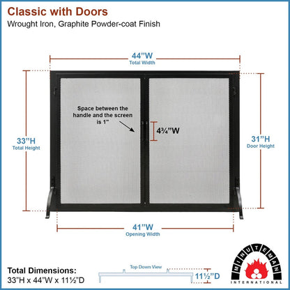 Minuteman International Classic Fireplace Screen with Doors 44in | Graphite Wrought Iron | Living Room & Covered Patio | 44 x 5 x 33 in | Model S-63L