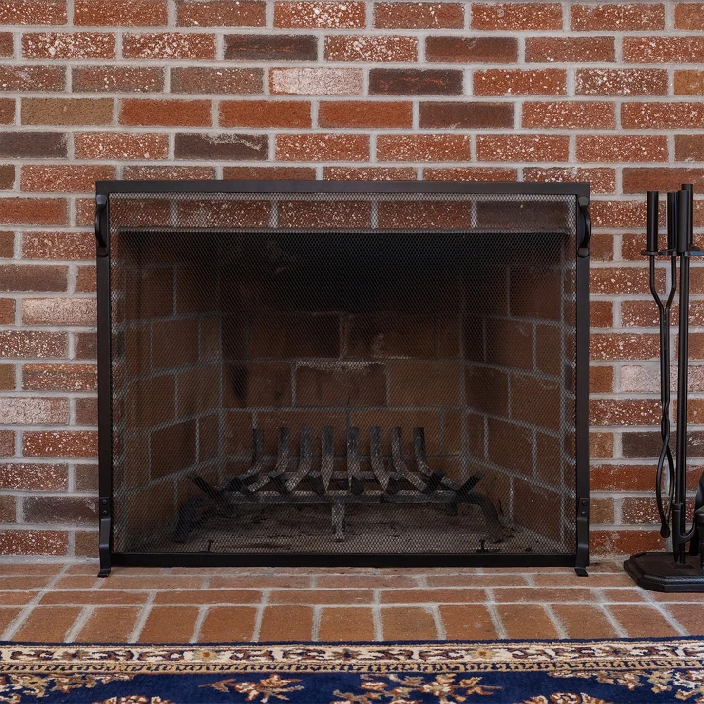 Minuteman International Plain By Design 44in Fireplace Screen | Black Wrought Iron Flat Mesh | Living Room & Hearth Safety | Model SA-4433