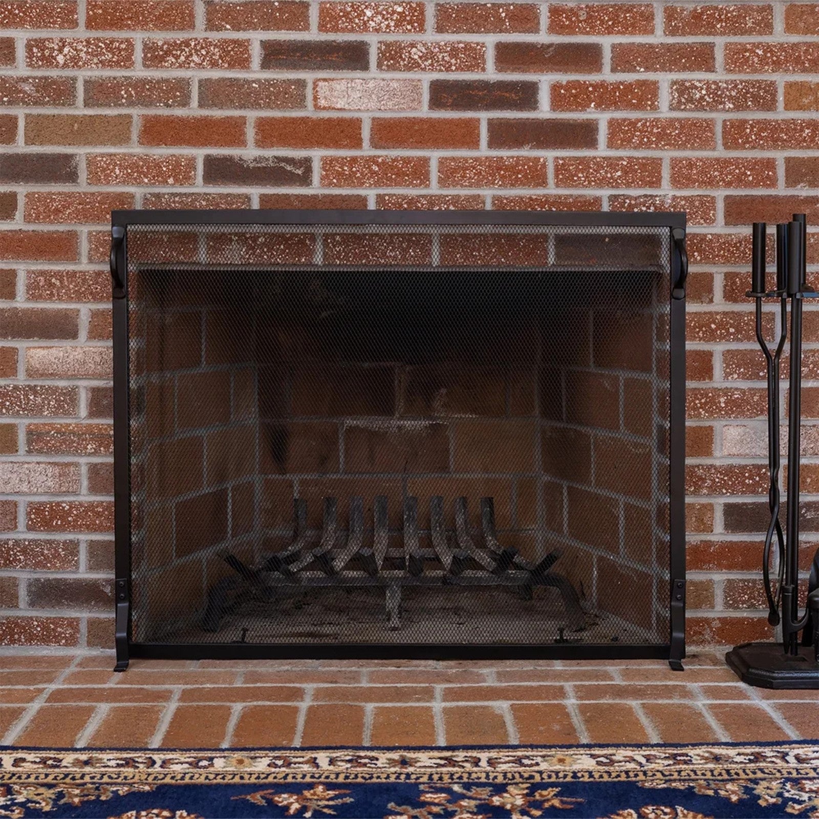 Minuteman International Plain By Design 44in Fireplace Screen | Black Wrought Iron Flat Mesh | Living Room & Hearth Safety | Model SA-4433