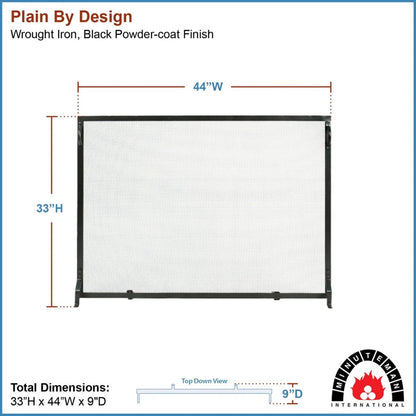 Minuteman International Plain By Design 44in Fireplace Screen | Black Wrought Iron Flat Mesh | Living Room & Hearth Safety | Model SA-4433
