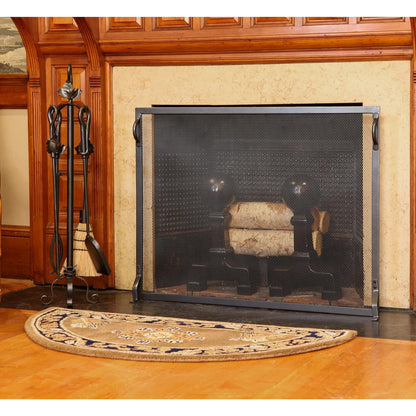 Minuteman International Plain By Design 50in x 36in Fireplace Screen | Black Wrought Iron Expanded Mesh | Living Room & Hearth Safety | Model SA-5036