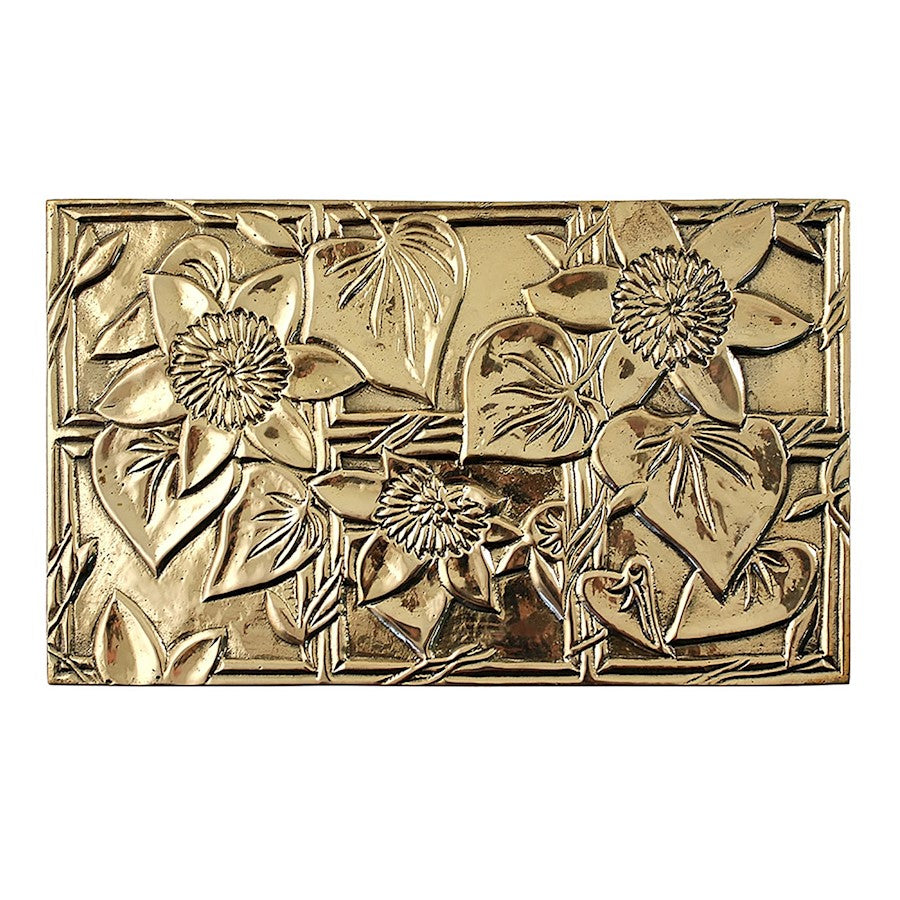 ACHLA Clematis Emblem 38in Flat Fireplace Screen | Wrought Iron Matte Black Frame with Polished Brass Accents | Living Room & | Model SES-3830PC