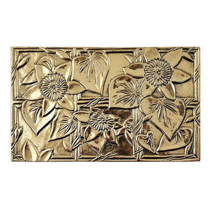 ACHLA Clematis Emblem 38in Flat Fireplace Screen | Wrought Iron Matte Black Frame with Polished Brass Accents | Living Room & | Model SES-3830PC