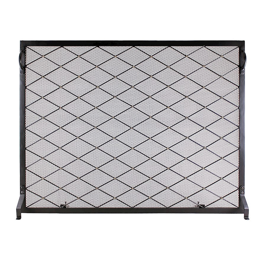 ACHLA Harlequin 38x30in Flat Fireplace Screen | Wrought Iron Black Powdercoat with Brass Accents | Living Room & Hearth Protection | Model SF-3830