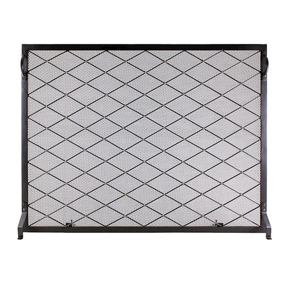 ACHLA Harlequin 38x30in Flat Fireplace Screen | Wrought Iron Black Powdercoat with Brass Accents | Living Room & Hearth Protection | Model SF-3830