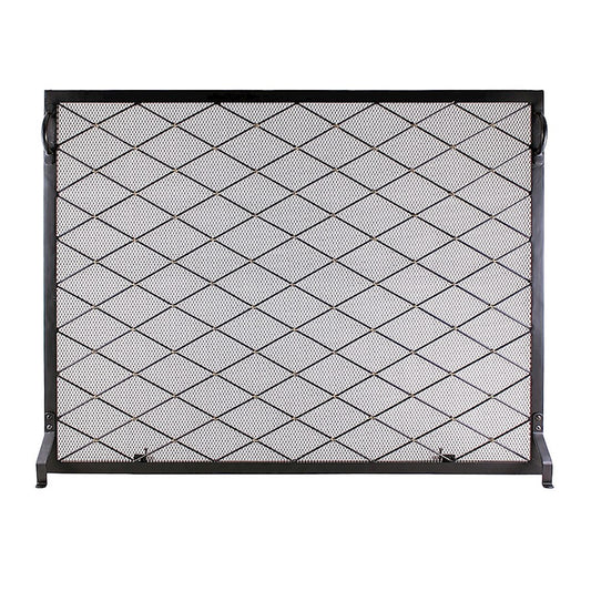 ACHLA Harlequin 38x30in Flat Fireplace Screen | Wrought Iron Black Powdercoat with Brass Accents | Living Room & Hearth Protection | Model SF-3830