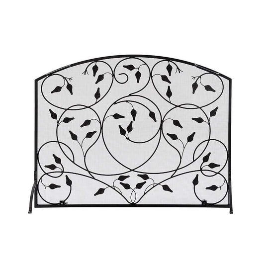 Minuteman International Leaves Flat Fireplace Screen | Wrought Iron Matte Black | Living Room & Hearth Accent | 38 x 11.5 x 29.75 in | Model SS-37