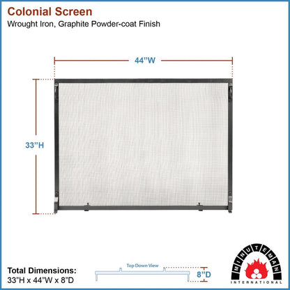 Minuteman International Colonial 44x33in Fireplace Screen | Graphite Wrought Iron Flat Screen | Living Room & Indoor-Outdoor Hearth | Model SS-4433