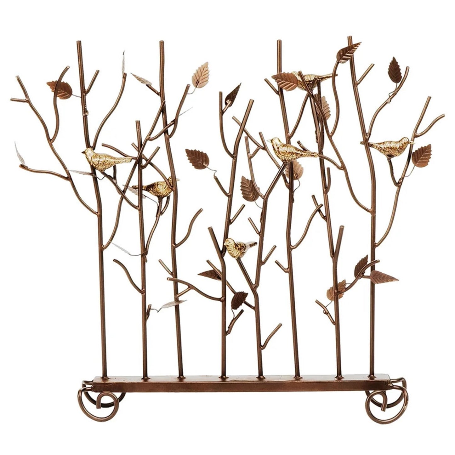 Minuteman International Birds Summer Screen | Rustic Wrought Iron Fireplace Screen with Gold-Tone Birds | Roman Bronze Powder Coat | Model SSB-01