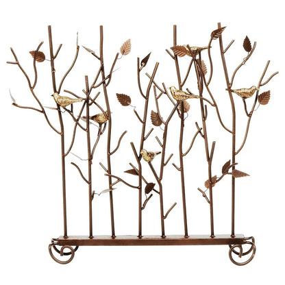 Minuteman International Birds Summer Screen | Rustic Wrought Iron Fireplace Screen with Gold-Tone Birds | Roman Bronze Powder Coat | Model SSB-01