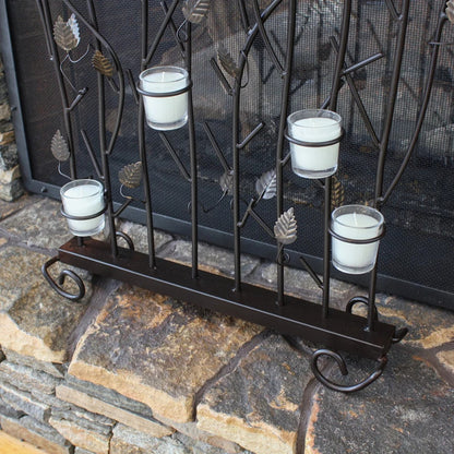Minuteman International Summer Screen for Votives | Wrought Iron Roman Bronze with Gold Accents | Fireplace & Patio Decorative Screen | Model SSB-02