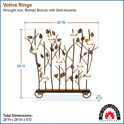 Minuteman International Summer Screen for Votives | Wrought Iron Roman Bronze with Gold Accents | Fireplace & Patio Decorative Screen | Model SSB-02