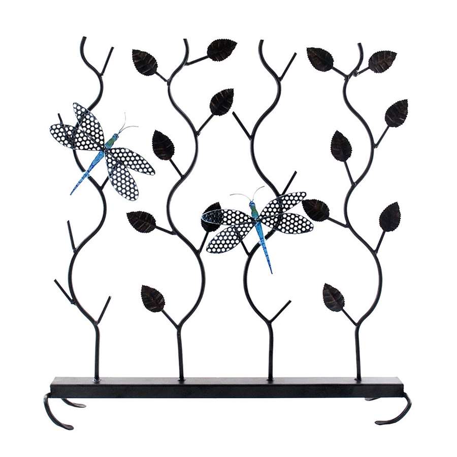 Minuteman International Dragonflies Summer Fireplace Screen 26in | Wrought Iron Black Powder Coated with Bronze and Blue Accents | Model SSB-04