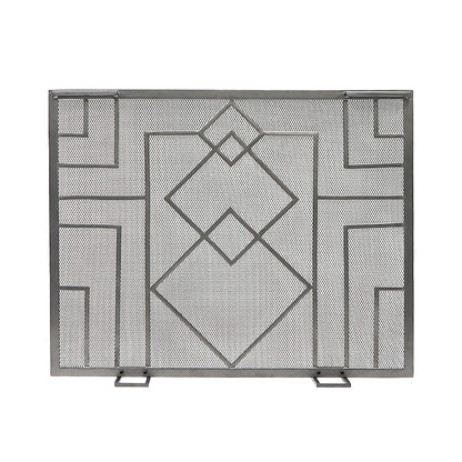ACHLA Minuteman International Wright Design Fireplace Screen 38in | Arts & Crafts Graphite Wrought Iron | Living Room & Hearth Safety | Model SSW-17